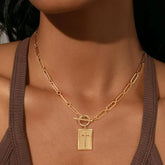 New Fashion Cross Pendant Necklace for Women Toggle Clasp Rectangle Necklaces Paperclip Collarbone Chain Christian Faith Jewelry Espiga Jewelry