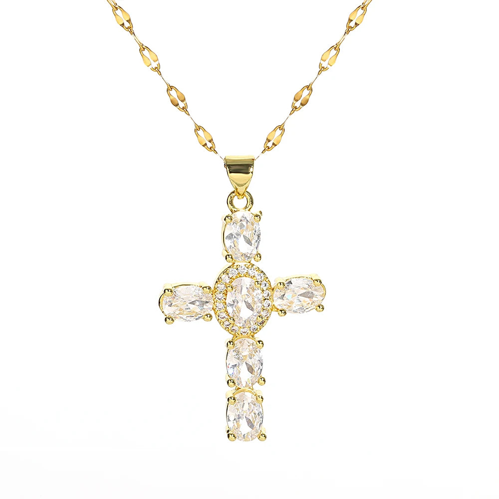 Gorgeous Cross Zircon Necklace Religious Belief Prayer Love Hope Blessing Church Jewelry Good Luck Prayer Religious Accessories Espiga Jewelry