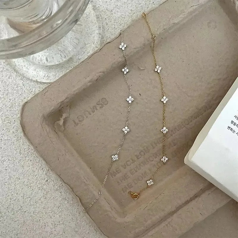 High Quality Crystal Four Leaf Flower Bracelet for Women Clasic Trendy Gold Color Stainless Steel Zircon Bangle Jewelry Gift Espiga Jewelry