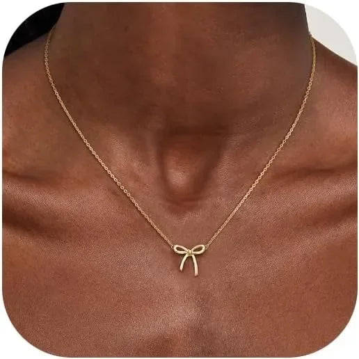 Gold Necklace for Women Bow Necklace Gold Silver Plated Necklace Cute Bow Pendant Choker Chain Necklaces for Women Jewelry Gift Espiga Jewelry