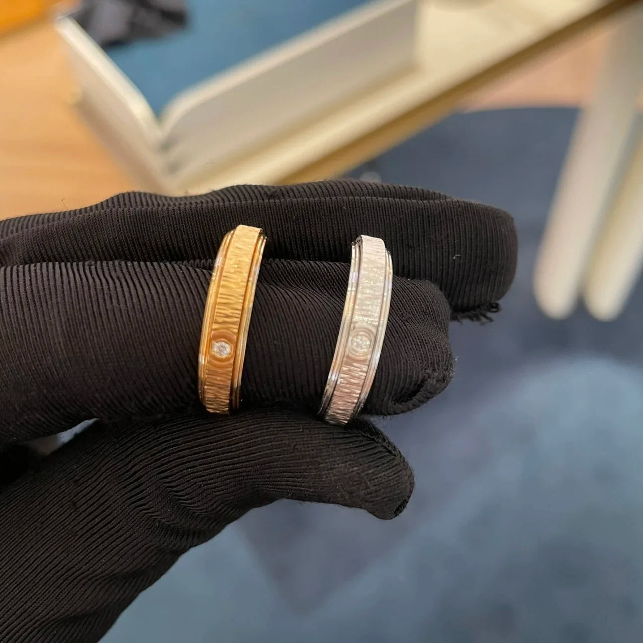 18K gold-plated rotatable single diamond ring for couples Espiga Jewelry