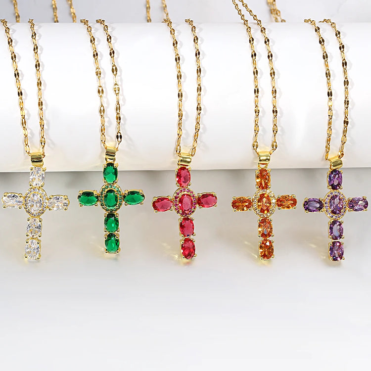 Gorgeous Cross Zircon Necklace Religious Belief Prayer Love Hope Blessing Church Jewelry Good Luck Prayer Religious Accessories Espiga Jewelry