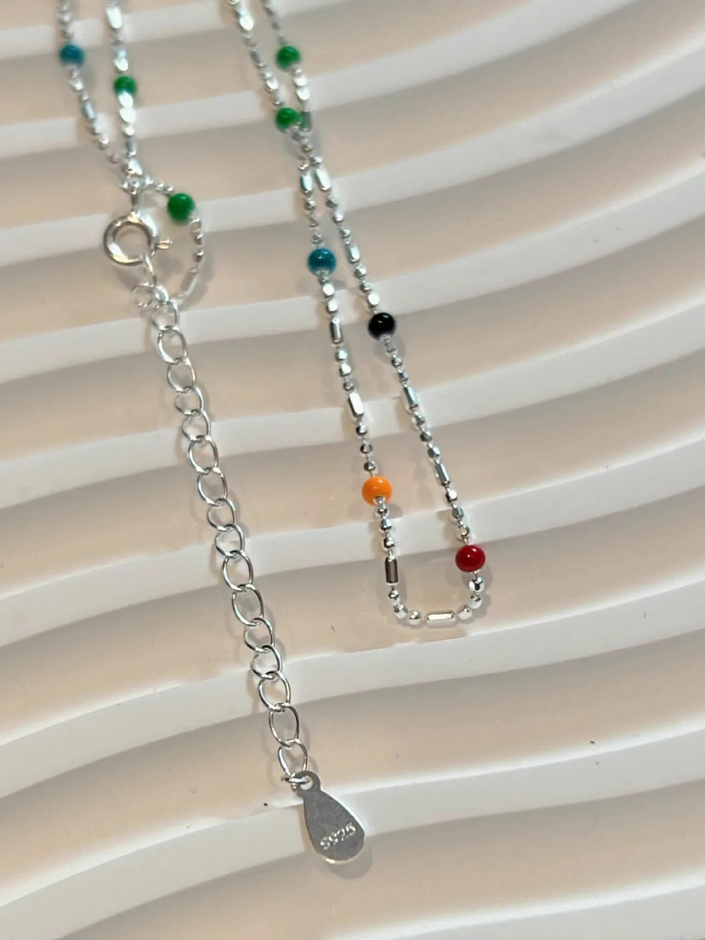 925 Silver Sterling Silver Necklace With Simple Geometric Multicolour Beads Choker Shiny Delicate Collarbone Chain For Women&