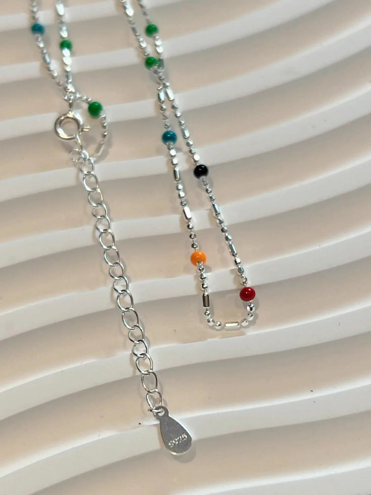 925 Silver Sterling Silver Necklace With Simple Geometric Multicolour Beads Choker Shiny Delicate Collarbone Chain For Women&