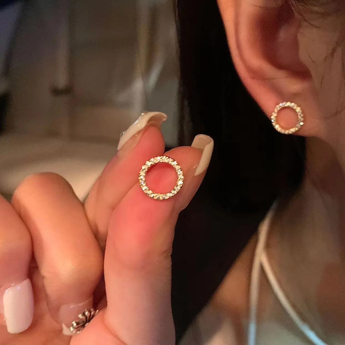 Gold Circle Stud Earrings – view 12
