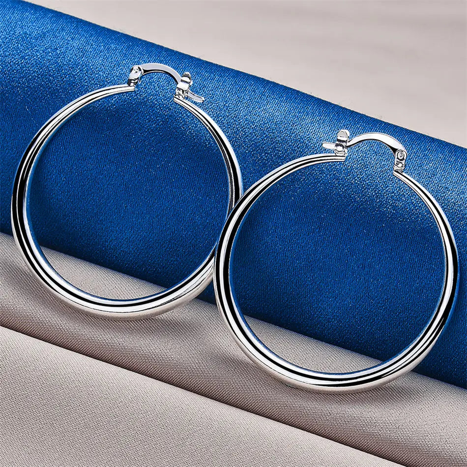 1 pair 925 sterling silver 40mm exquisite round earrings fashion women jewelry gift jewelry accessories charm party Espiga Jewelry