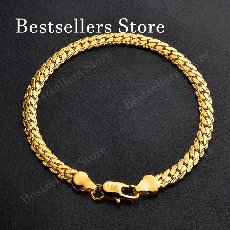 925 Sterling Silver, 18K Gold, 5mm Embossed Bracelet - Fashionable for Men and Women, Charming, Wedding Gifts and Jewelry Espiga Jewelry