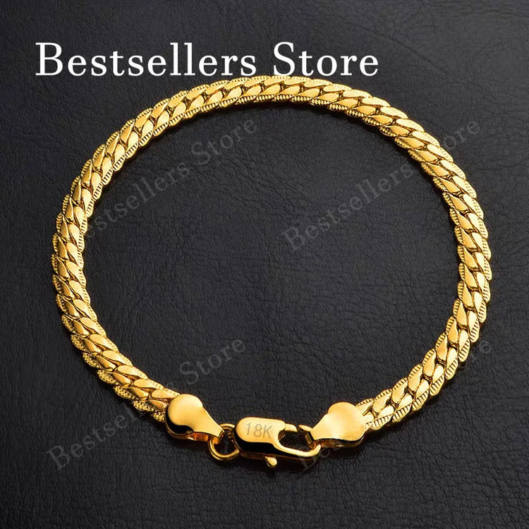 925 Sterling Silver, 18K Gold, 5mm Embossed Bracelet - Fashionable for Men and Women, Charming, Wedding Gifts and Jewelry Espiga Jewelry