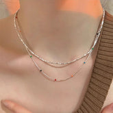 925 Silver Sterling Silver Necklace With Simple Geometric Multicolour Beads Choker Shiny Delicate Collarbone Chain For Women&