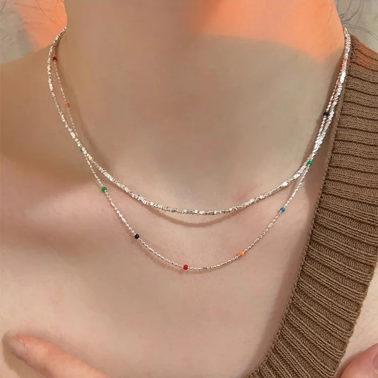 925 Silver Sterling Silver Necklace With Simple Geometric Multicolour Beads Choker Shiny Delicate Collarbone Chain For Women&