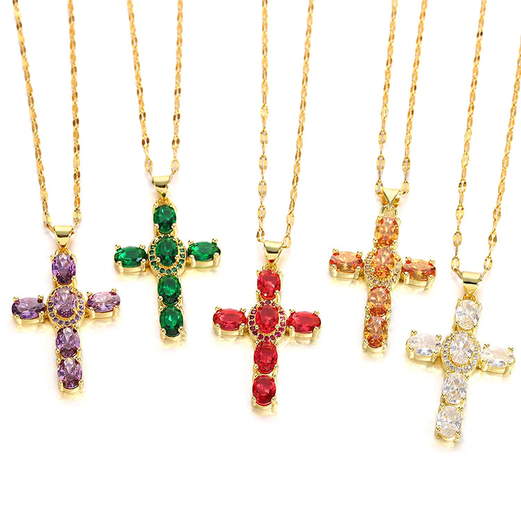 Gorgeous Cross Zircon Necklace Religious Belief Prayer Love Hope Blessing Church Jewelry Good Luck Prayer Religious Accessories Espiga Jewelry