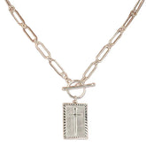 New Fashion Cross Pendant Necklace for Women Toggle Clasp Rectangle Necklaces Paperclip Collarbone Chain Christian Faith Jewelry Espiga Jewelry