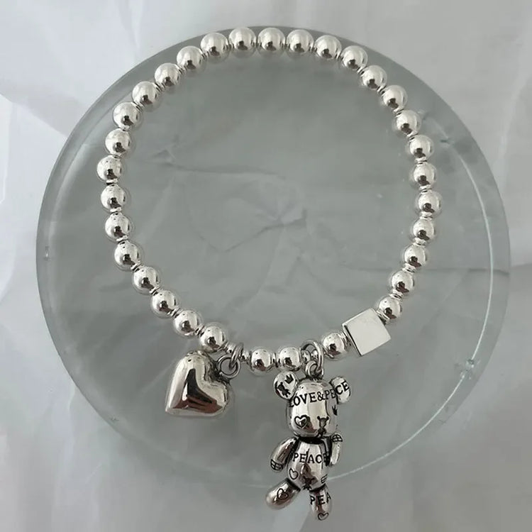 925 Sterling Silver Bracelets for Women String of Beads Accessories Trend Vintage Simple Cute Bear Pendant Party Jewelry Espiga Jewelry