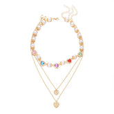 Delicate Rainbow Zircon Heart Necklace for Women Elegant Imitation Pearl Pendant Necklace Girls Party Jewelry Accessory Espiga Jewelry