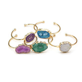 Fashion Jewerly Gift Bracelets Femme Acier Inoxidable Zinc Alloy Cuff Bracelet Fashion Colorful Natural Embryo Agate Stone Espiga Jewelry