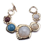 Boho Resin Stone Link Bracelet – Gold Round Cabochon