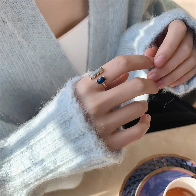 New Adjustable Colorful Drip Glaze Ring Women Fashion Retro Geometric Gold Colour Metal Rings Wedding Jewelry Birthday Gift Espiga Jewelry