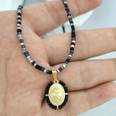 Virgin Mary Pendant Charm Necklace Women Imitation Pearl Cross Scared Heart Jesus Choker Seed Beads Gold Color Jewelry Mom Espiga Jewelry