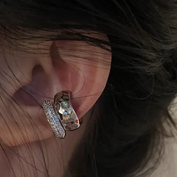 Punk Zircon Double-layer Ear Cuff No Piercing Earrings Trendy Unique Metal Geometric Ear Clip for Women Jewelry Accessories Gift Espiga Jewelry