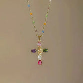 Fashion Colorful Zircon Cross Pendant Necklace For Women Stainless Steel Silver Color Charm Religious Necklaces Jewelry Espiga Jewelry