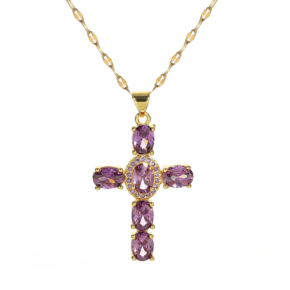 Gorgeous Cross Zircon Necklace Religious Belief Prayer Love Hope Blessing Church Jewelry Good Luck Prayer Religious Accessories Espiga Jewelry