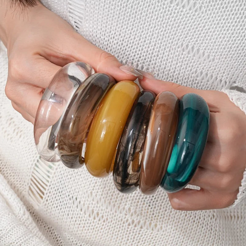 Smooth Round Acrylic Cuff Bangles for Women Vintage Exaggerated Jelly Color Smudging Bangle Wide Resin Bracelet Accessories M1 Espiga Jewelry