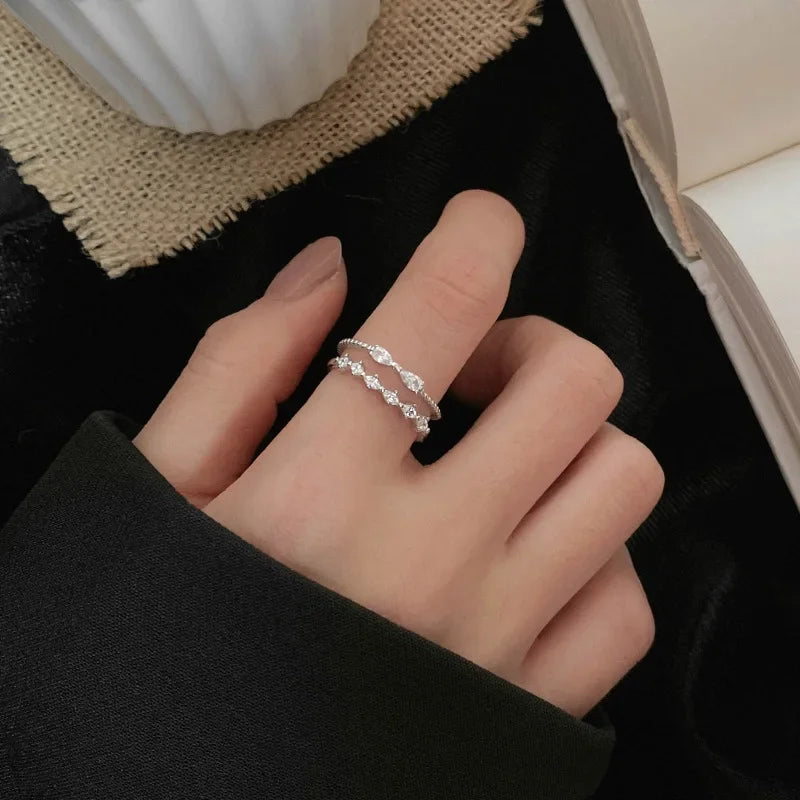 A Girl 1Pcs Fashion Delicate Zircon Bowknot Opening Adjustable Rings For Women Wedding Engagement Jewelry Gifts Espiga Jewelry