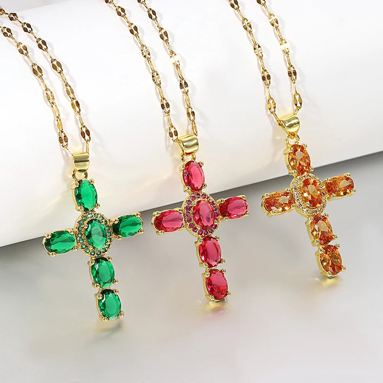 Gorgeous Cross Zircon Necklace Religious Belief Prayer Love Hope Blessing Church Jewelry Good Luck Prayer Religious Accessories Espiga Jewelry