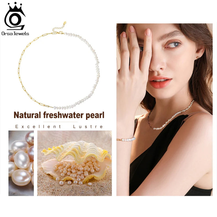 ORSA JEWELS Half Pearl Chain Clip Necklace Choker Chain Women Girls Jewelry Set for Dancing Party Dating Wedding Vacation GPN13 Espiga Jewelry