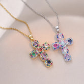 Fashion Colorful Zircon Cross Pendant Necklaces for Women Girls Stainless Steel Romantic Jewelry Accessories Gifts Espiga Jewelry
