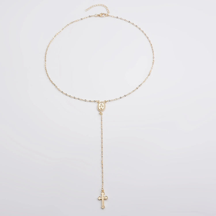 Women Charm Jewelry Gifts 2024 New Fashion Vintage Christian Cross Bohemia Religious Rosary Pendant Necklace Espiga Jewelry