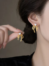 2025 Korean new design fashion jewelry 14K gold plated zircon lace bow earrings elegant women&