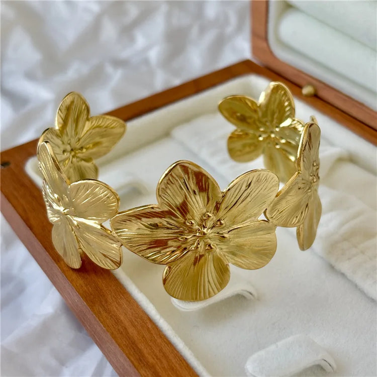 2025 New Personality Wide Flower Bracelet Opening Geometric Adjustable Hand Jewelry Wholesale Party Gift Espiga Jewelry