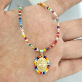 Virgin Mary Pendant Charm Necklace Women Imitation Pearl Cross Scared Heart Jesus Choker Seed Beads Gold Color Jewelry Mom Espiga Jewelry