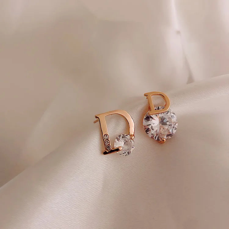 Simple Asymmetric D-shaped Earrings, Internet-famous Versatile Small Zircon Eardrops, Elegant Fashionable Light Luxury Earrings Espiga Jewelry