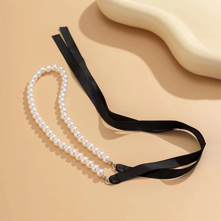 Elegant Black Velvet Ribbon Bowknot Choker Necklace For Women Wed Goth Imitation Pearl Clavicle Chain Y2K Accessories Espiga Jewelry