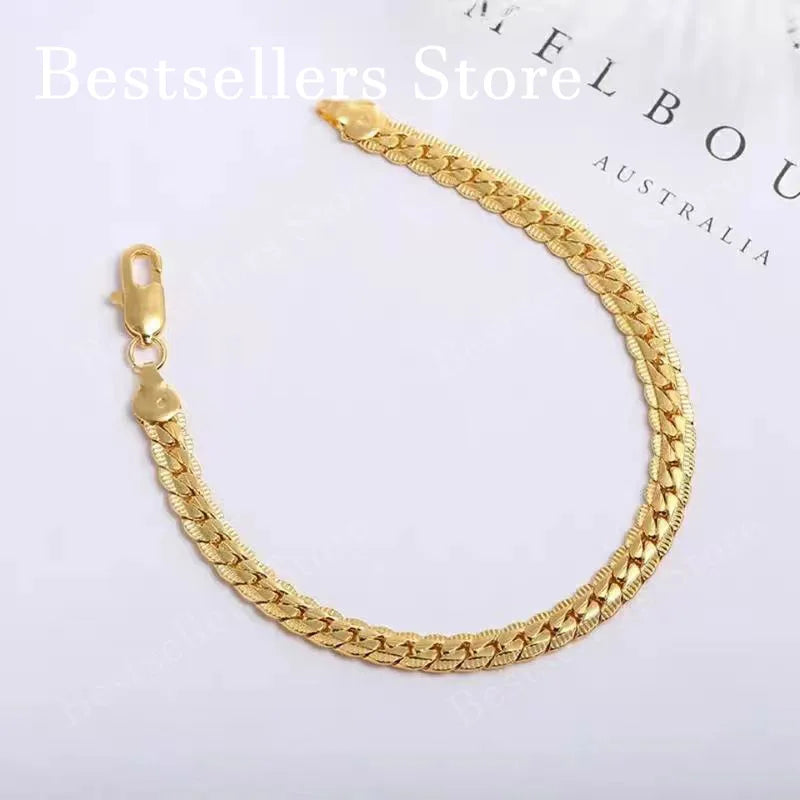 925 Sterling Silver, 18K Gold, 5mm Embossed Bracelet - Fashionable for Men and Women, Charming, Wedding Gifts and Jewelry Espiga Jewelry