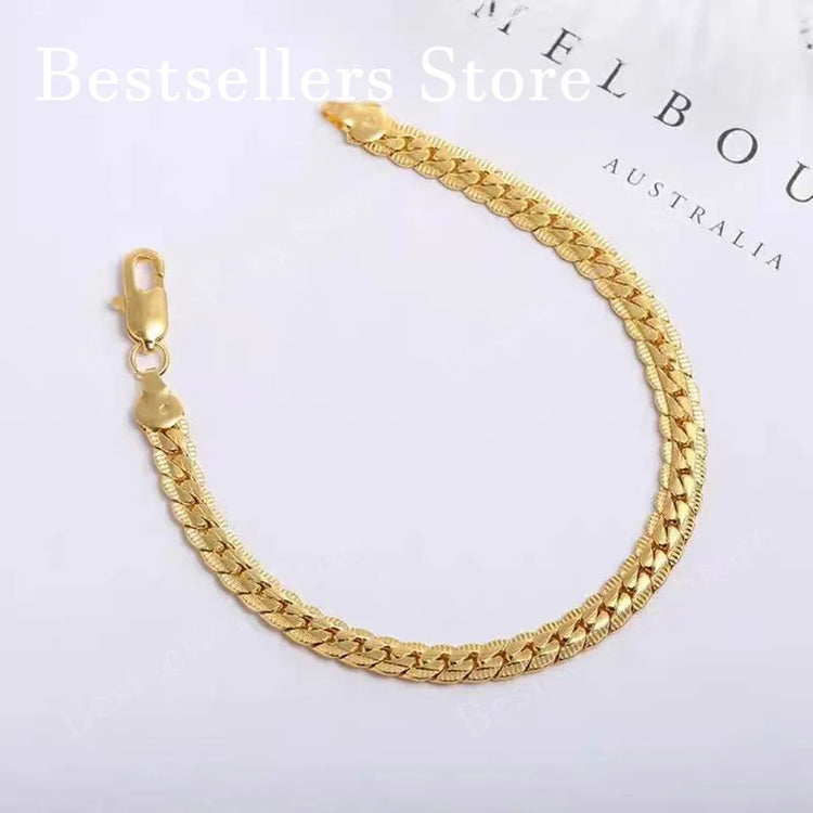 925 Sterling Silver, 18K Gold, 5mm Embossed Bracelet - Fashionable for Men and Women, Charming, Wedding Gifts and Jewelry Espiga Jewelry