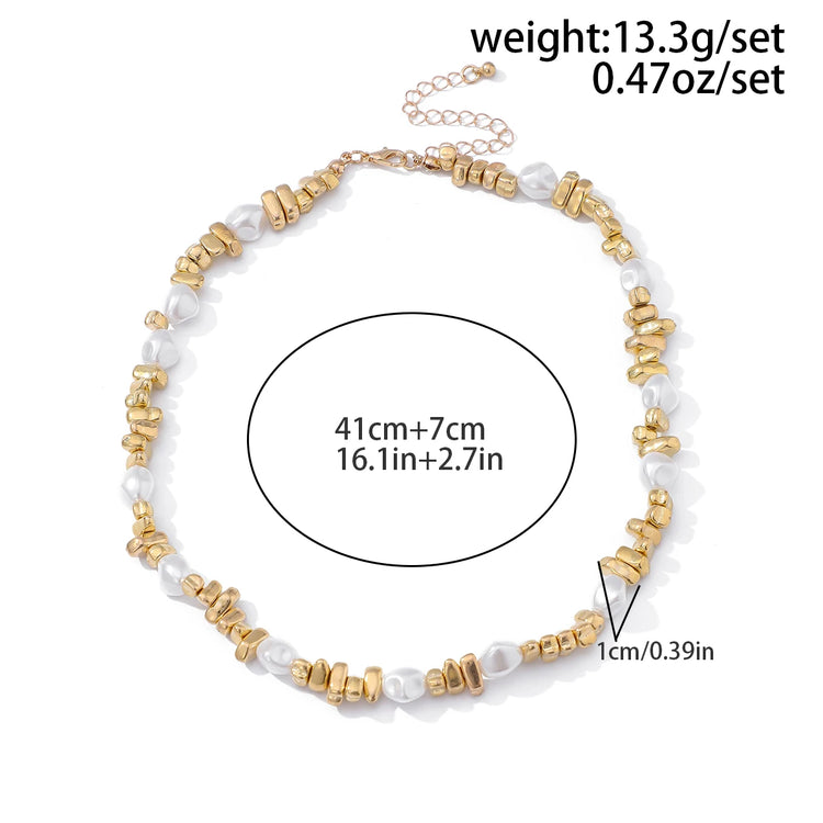 KunJoe Elegant Imitation Pearl Choker Necklace Women Retro Gold Color Acrylic Beaded Clavicle Chain Party Jewelry on the Neck、 Espiga Jewelry