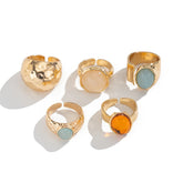 Ingemark 5Pcs/Set Retro Gold Color Irregular Metal Ring for Women Bohemian Open Adjustable Wide Ring Aesthetic Y2K Jewelry Gift Espiga Jewelry