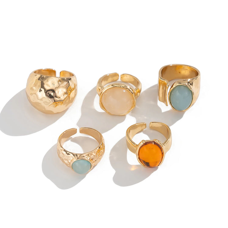 Ingemark 5Pcs/Set Retro Gold Color Irregular Metal Ring for Women Bohemian Open Adjustable Wide Ring Aesthetic Y2K Jewelry Gift Espiga Jewelry