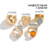 Ingemark 5Pcs/Set Retro Gold Color Irregular Metal Ring for Women Bohemian Open Adjustable Wide Ring Aesthetic Y2K Jewelry Gift Espiga Jewelry