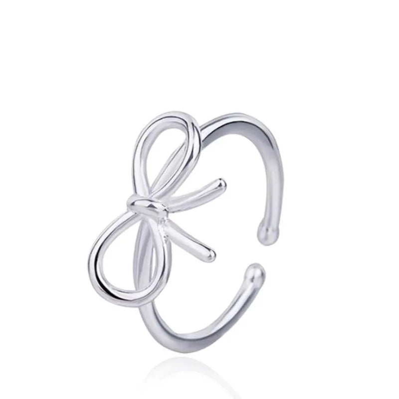 New Simple Element 925 Sterling Silver Jewelry Bow Female Wholesale Hot Popular Beautiful Opening Rings     R205 Espiga Jewelry