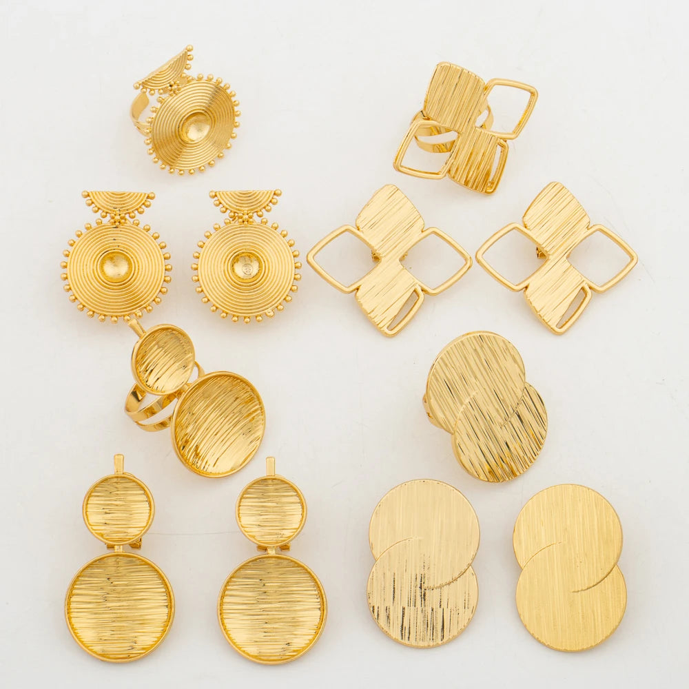New   Plated Jewelry Set For Women Design Dubai Fashion Earrings and Ring Set African Bridal Wedding Jewelry Party Gift Espiga Jewelry