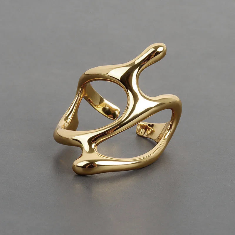 Gold Vintage Pleated Open Ring – view 2