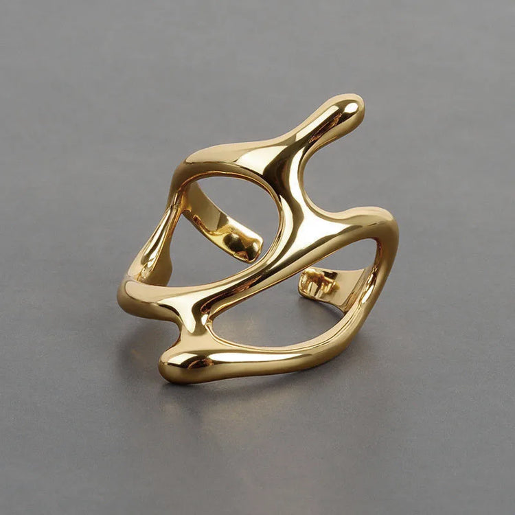 Gold Vintage Pleated Open Ring – view 2