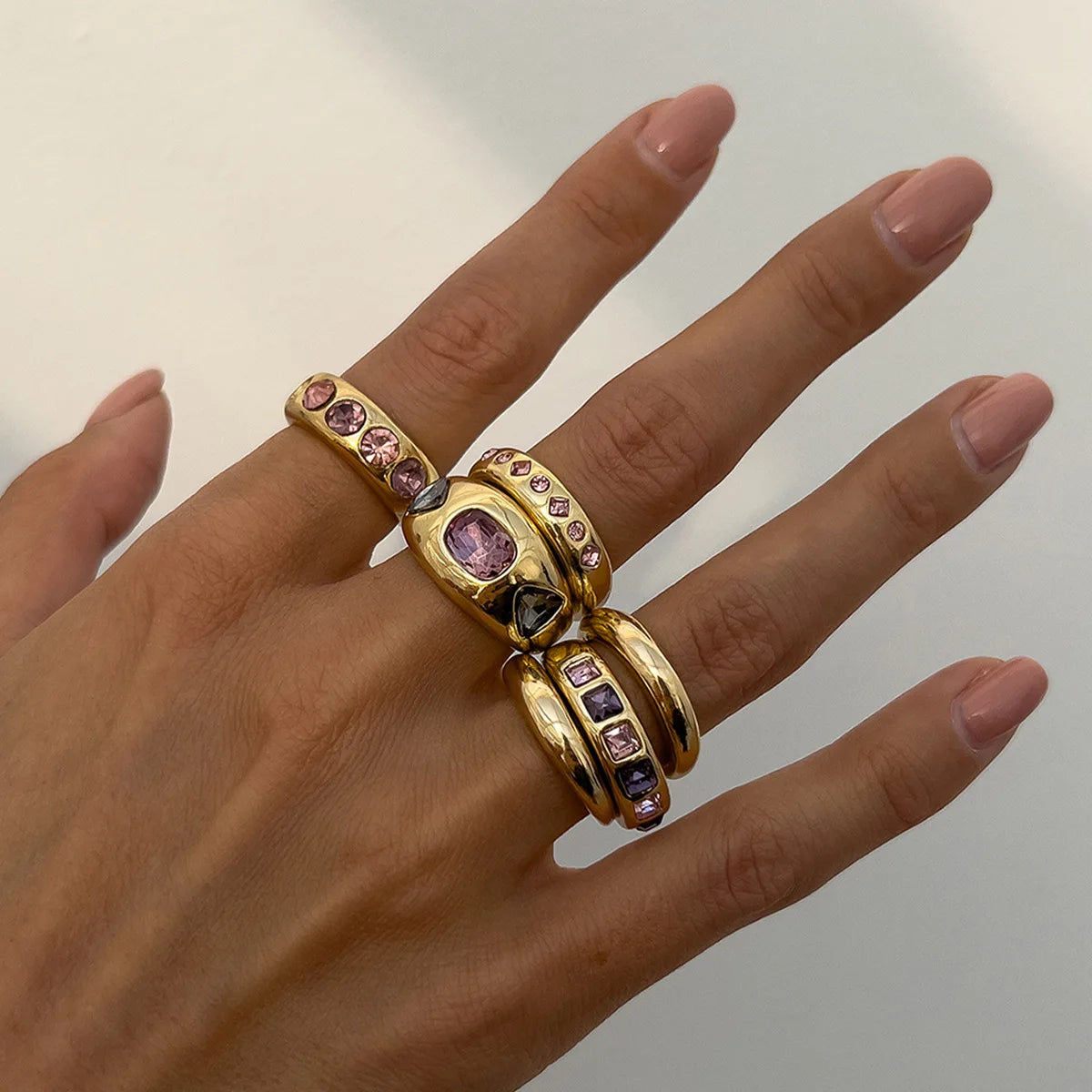 Gold Ring Set For Woman Fashion Rhinestone Alloy Ring Adjustable Wide Ring Irregular Aesthetic Jewelry Gift For Special Occasion Espiga Jewelry