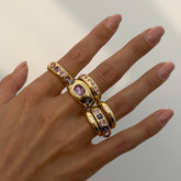 Gold Ring Set For Woman Fashion Rhinestone Alloy Ring Adjustable Wide Ring Irregular Aesthetic Jewelry Gift For Special Occasion Espiga Jewelry