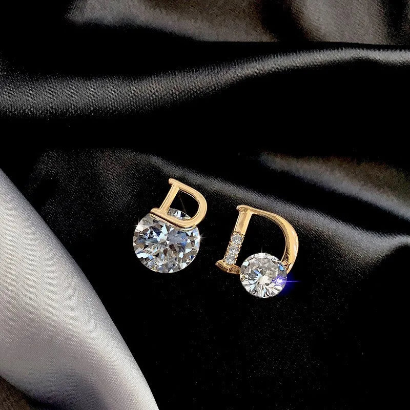 Simple Asymmetric D-shaped Earrings, Internet-famous Versatile Small Zircon Eardrops, Elegant Fashionable Light Luxury Earrings Espiga Jewelry