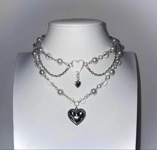 Handmade Faerie Rosary Heart Layered Chain Cottagecore Fairy Grunge fairy white beaded style necklace/choker set/Fairy Necklace Espiga Jewelry